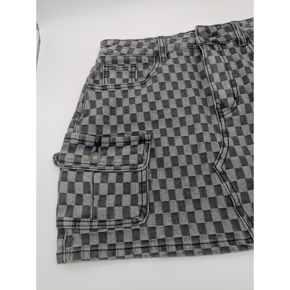 Sm. Women’s Y2K Style Checkerboard Denim Cargo Mini Skirt Gray Black Annie Wear - Picture 4 of 9